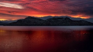mead, usa, lake, mountains, sunset