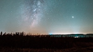 天の川、星空、地平線、星、夜