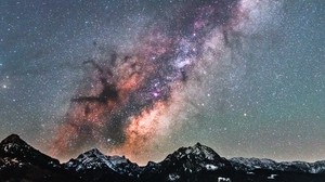 milky way, starry sky, mountains, peaks - wallpapers, picture