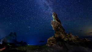 milky way, starry sky, rocks, night - wallpapers, picture
