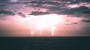lightning, horizon, sea, night, clouds, cloudy - wallpapers, picture