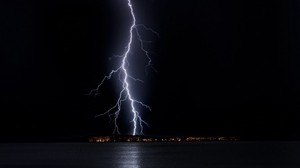 lightning, night, horizon, sea, light