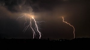 rayo, nubes, nubes, nublado, noche