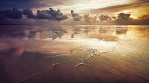 sea, coast, sand, evening, surface, low tide - wallpapers, picture