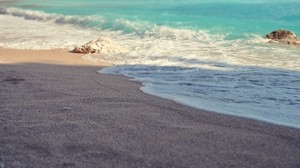 sea, coast, beach, sand, wave, stone, macro, grains - wallpapers, picture