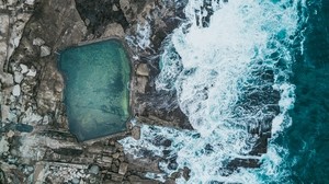 sea, coast, top view, stones, rocks, waves, pool