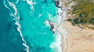 sea, coast, top view, beach, sand, waves - wallpapers, picture