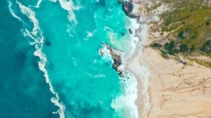 Meer, Küste, Draufsicht, Strand, Sand, Wellen - wallpapers, picture