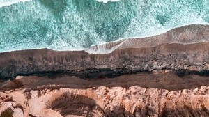 sea, coast, top view, cliff, waves