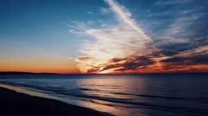 sea, coast, sunset, clouds, horizon, dusk, porous