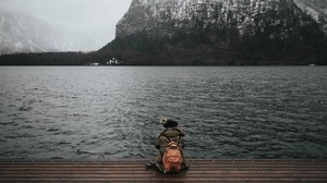 sea, man, freedom, loneliness, mountains - wallpapers, picture