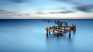 sea, boards, surface, horizon, line, construction