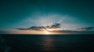 sea, horizon, sunrise, clouds