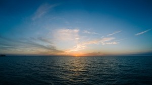 meri, horisontti, auringonlasku, pilvet, taivas - wallpapers, picture