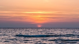 sea, horizon, sunset, sky, waves, ripples - wallpapers, picture