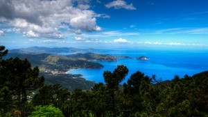 meer, berge, luftaufnahme, landschaft, italien