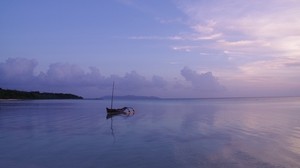 mare, barca, solitario, orizzonte, tramonto - wallpapers, picture