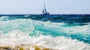 sea, boat, surf, foam - wallpapers, picture