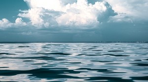 sea, sky, clouds, waves, horizon