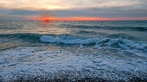 sea, sky, waves, sunset - wallpapers, picture