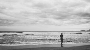 sea, loneliness, black and white (bw), surf, waves, corsica, france - wallpapers, picture