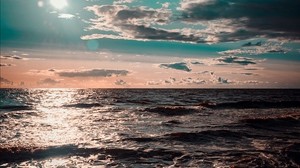 sea, ocean, surf, sunset, clouds
