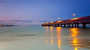 sea, ocean, pier, light, evening