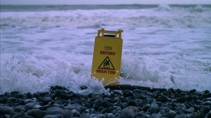 sea, foam, sign, stones, caution - wallpapers, picture