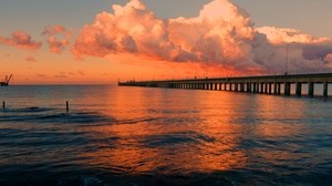 sea, pier, clouds - wallpapers, picture
