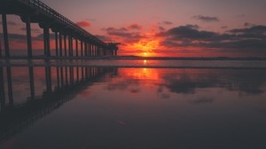 sea, pier, sunset, sky - wallpapers, picture