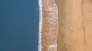 sea, beach, top view, wave, surf, sand