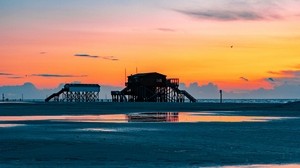 海、海岸、日没、水、空、水たまり