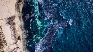 海，冲浪，海岸，顶视图，preveli，澳大利亚