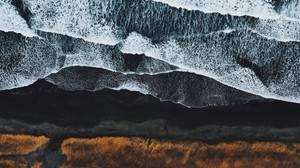 sea, surf, top view, shore, foam - wallpapers, picture