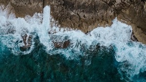 sea, surf, top view, rocks, foam - wallpapers, picture