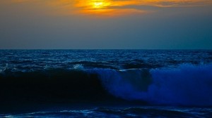 sea, surf, waves, sky, sunset