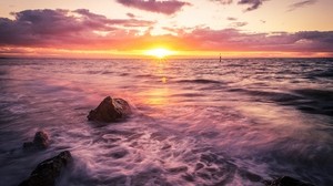 sea, surf, sunset