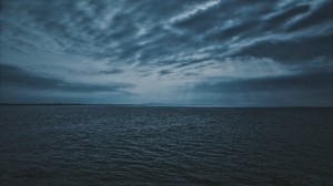 sea, ripples, twilight, horizon, clouds