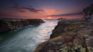 sea, rocks, the sun, wind, flow