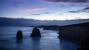 sea, cliffs, cliff, dusk, landscape - wallpapers, picture