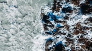 sea, rocks, top view, waves, surf - wallpapers, picture