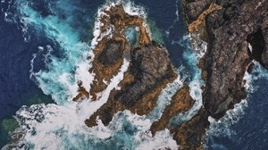 sea, rocks, top view, waves, coast