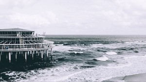 sea, structure, surf, piles - wallpapers, picture