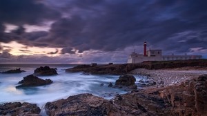 sea, evening, lighthouse, portugal, coast