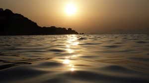 mare, acqua, tramonto, superficie