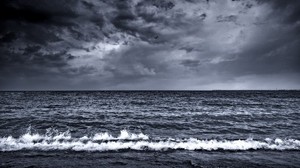 sea, waves, surf, foam, black and white (bw) - wallpapers, picture