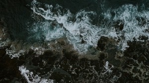 sea, waves, top view, stones, shore - wallpapers, picture
