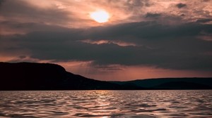 sea, sunset, horizon, ripples, water