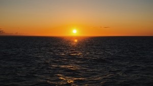 sea, sunset, horizon, water, ripples, sun