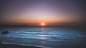 meer, sonnenuntergang, horizont, himmel, ufer - wallpapers, picture